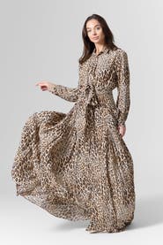 Le Fafo Printed Maxi Belted Shirtdress