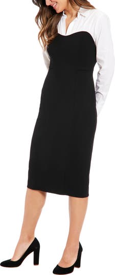 Long Sleeve Twofer Polo Sweater Dress