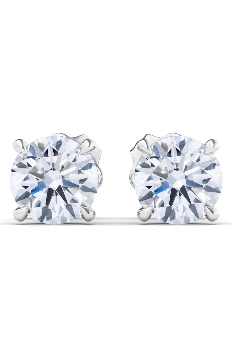 HauteCarat Round Brilliant Cut Lab Created Diamond Stud Earrings, Main, color, 2.00 Ctw White Gold