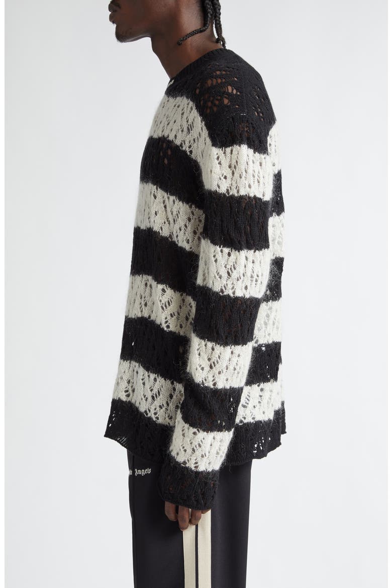 Classic Logo Stripe Open Knit Wool & Mohair Blend Crewneck Sweater, Alternate, color, BLACK OFF