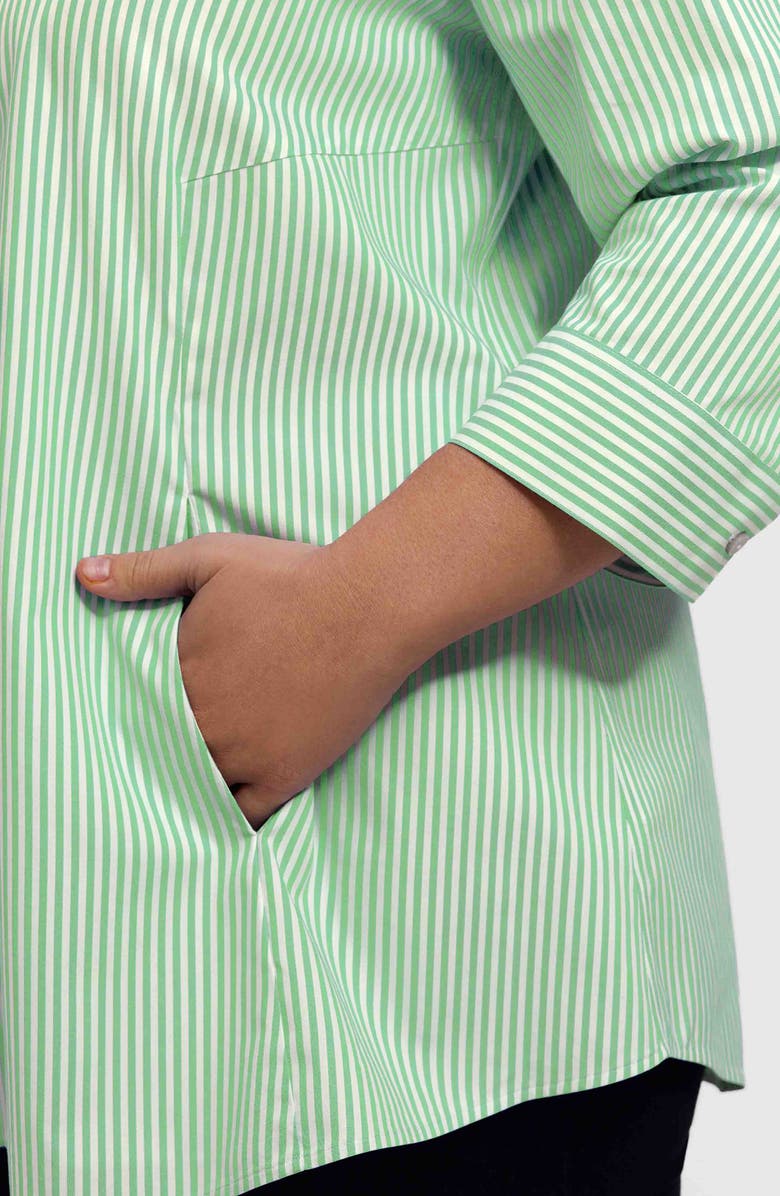 Foxcroft Cici Stripe Cotton Tunic Blouse, Alternate, color, Mojito Green/ White