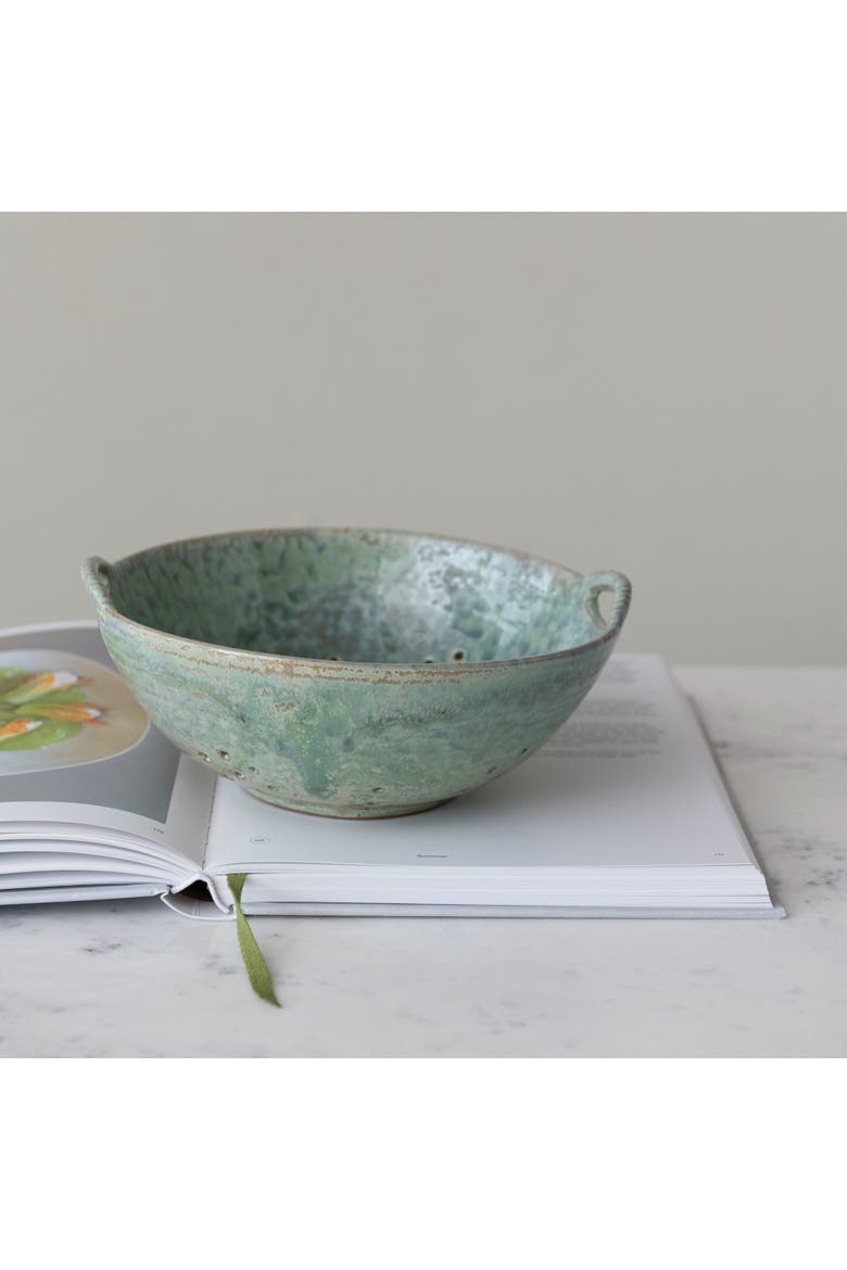 Stoneware Berry Bowl with Handles, Aqua Reactive Glaze, Alternate, color, Blue