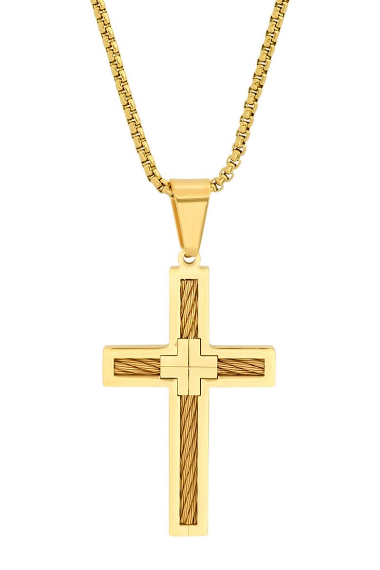 Cross & Cable Pendant Necklace, Main, color, GOLD