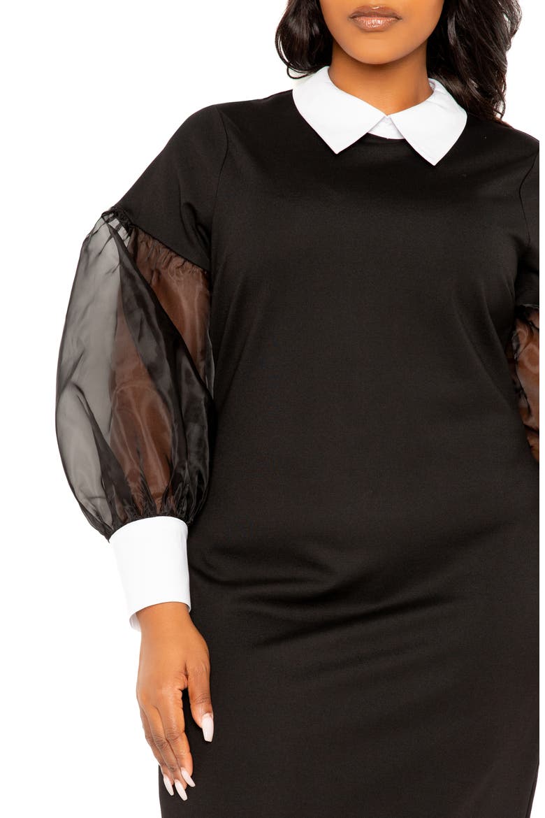 Contrast Long Sleeve Dress, Alternate, color, BLACK