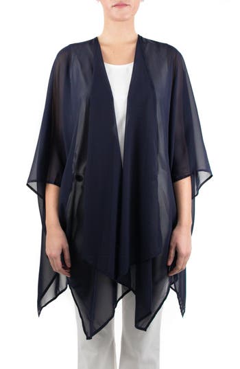 Nina Leonard Semi Sheer Open Front Topper In Navy