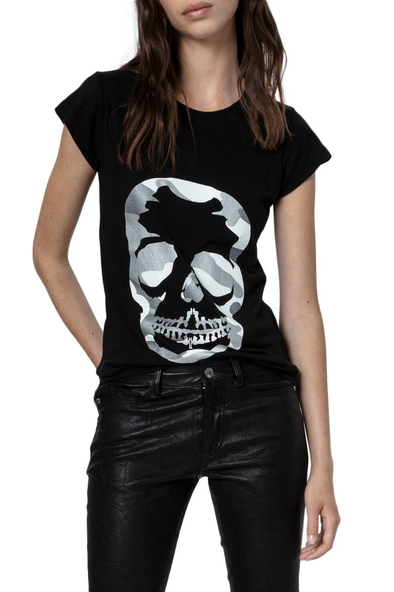 Camo Skull Cotton & Modal Graphic Tee, Main, color, NOIR