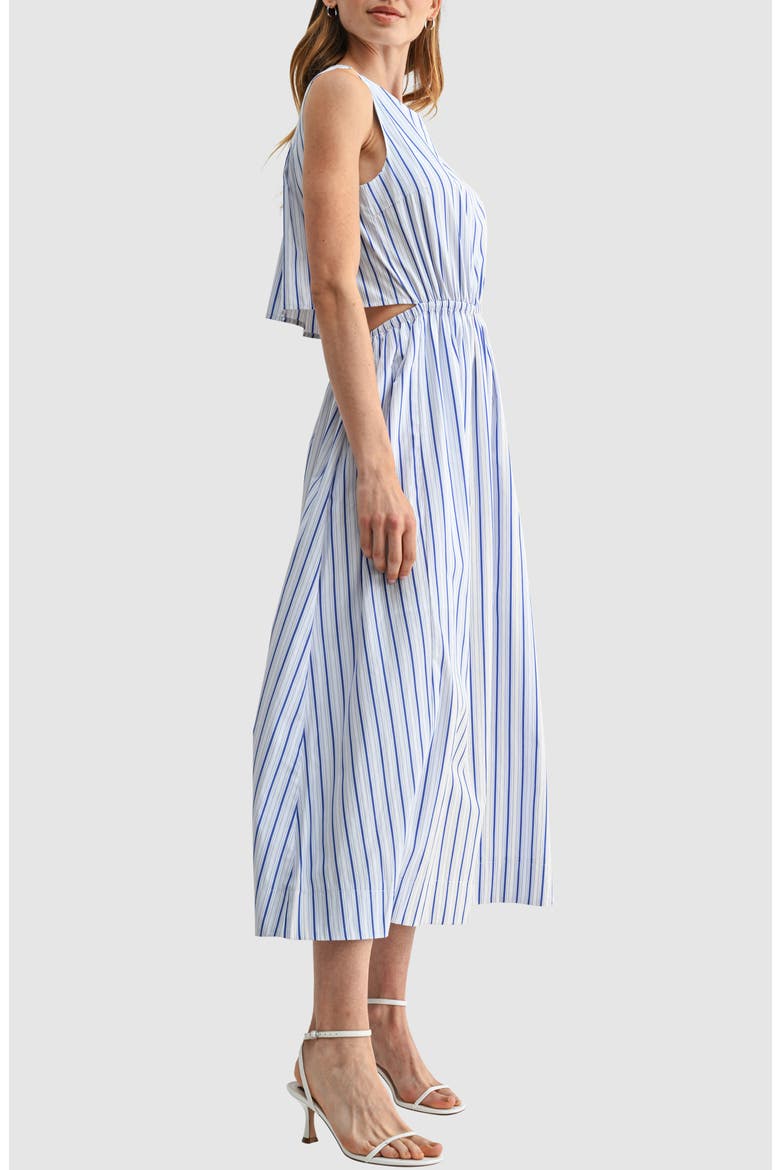 Striped Sleeveless Midi Dress, Alternate, color, WHITE BLUE STRIPE