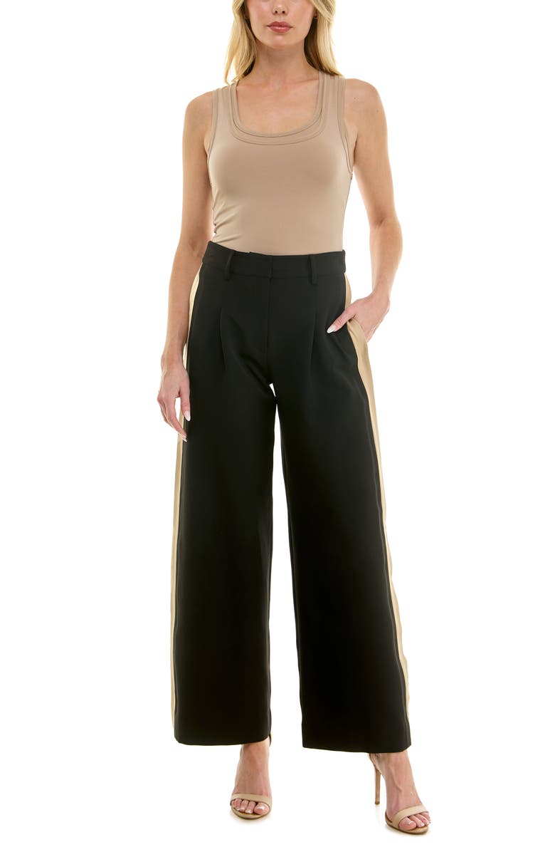 Socialite Wide Leg Side Stripe Pants, Alternate, color, Black Tan