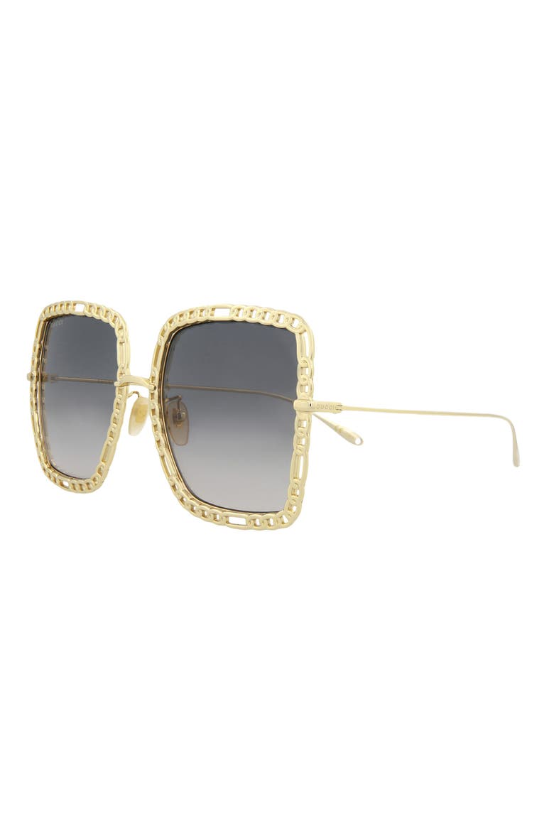 57mm Square Sunglasses with Chain, Alternate, color, GOLD GOLD GREY
