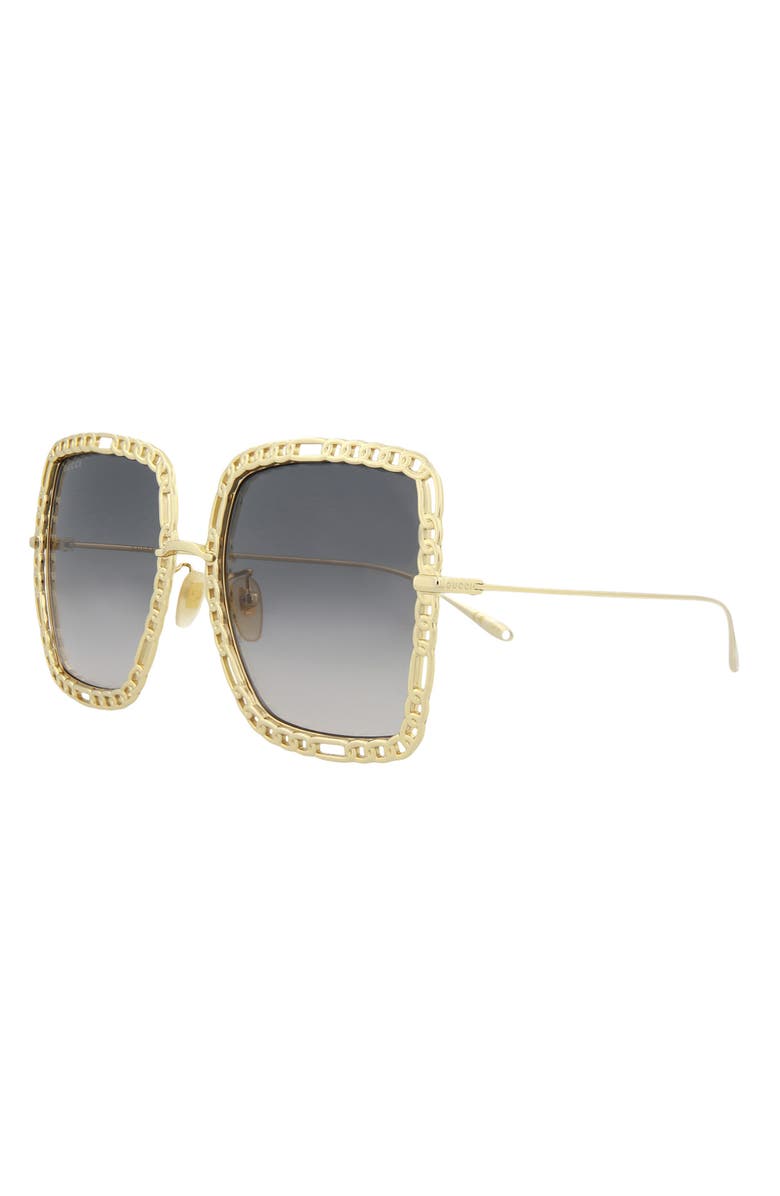 Gucci 57mm Square Sunglasses with Chain, Alternate, color, Gold Gold Grey