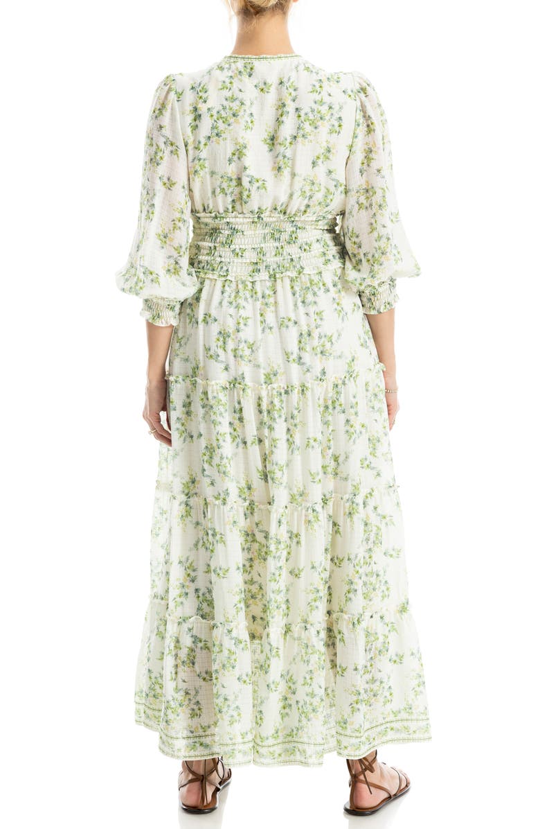 MAX STUDIO Surplice Neck Smocked Waist Maxi Dress, Alternate, color, Cream/ Green Whirling Foliages