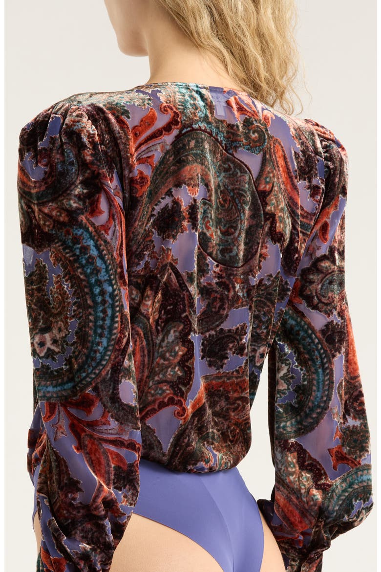 Burnout Velvet Long Sleeve Bodysuit, Alternate, color, PERIWINKLE FRENCH PAISLEY