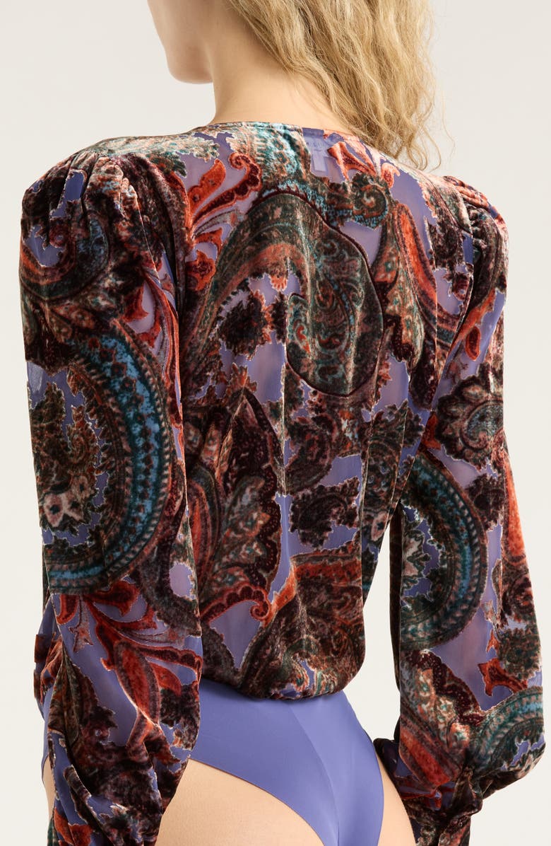 L'AGENCE Burnout Velvet Long Sleeve Bodysuit, Alternate, color, 