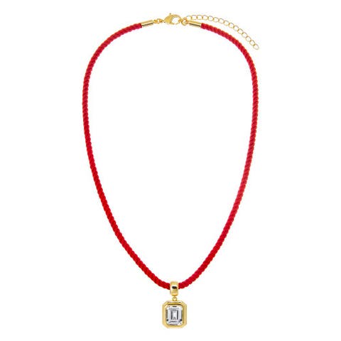 Colored CZ Emerald Bezel Pendant & Twisted Cotton Rope Necklace