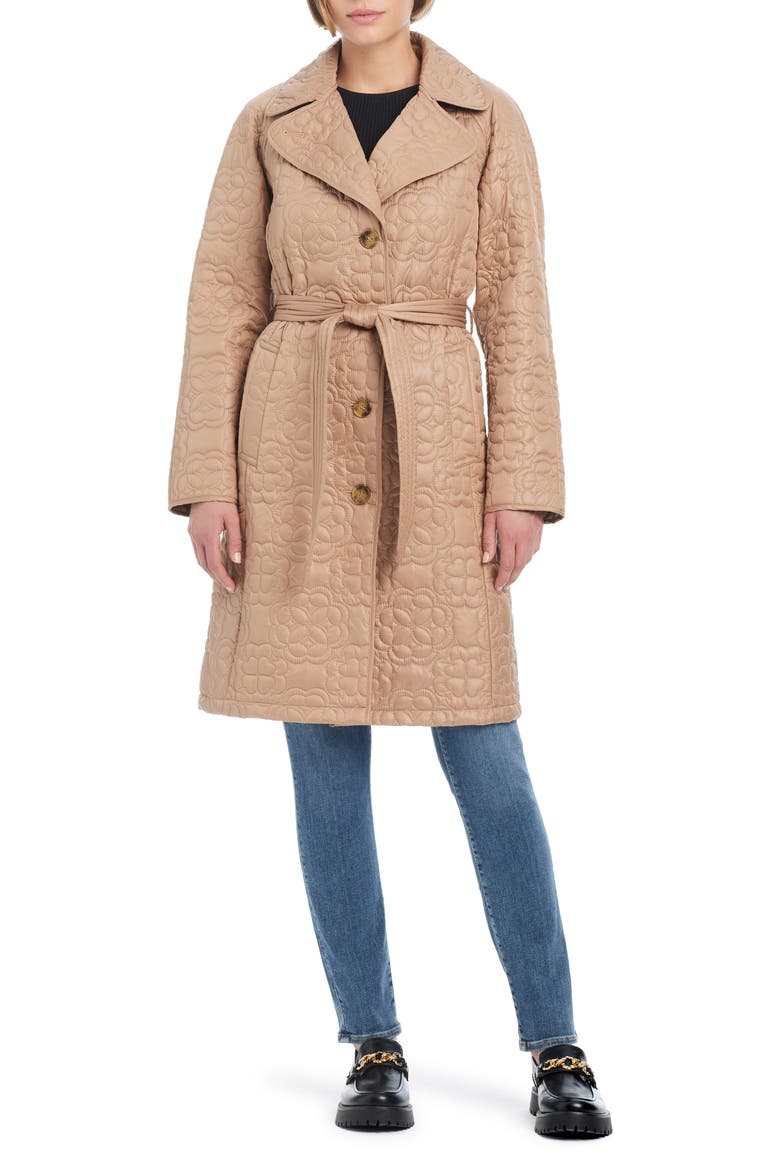 belted quilted coat, Alternate, color, CAMEL