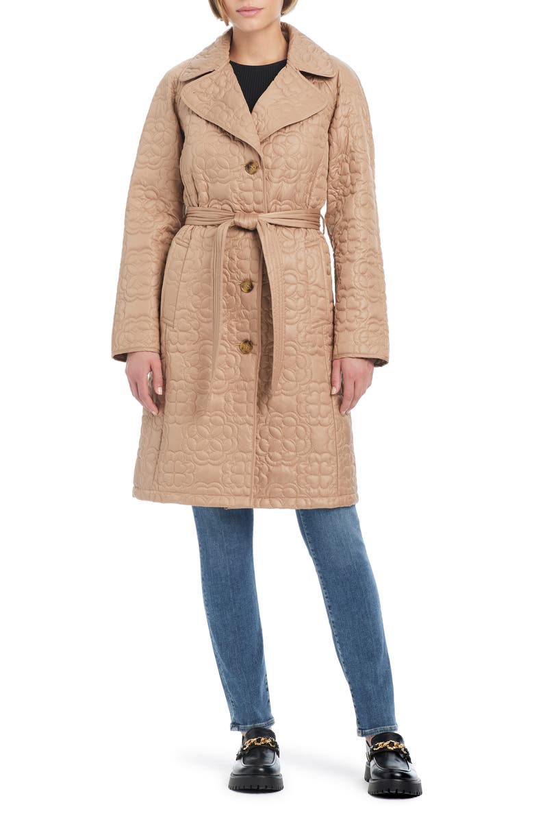 Kate Spade New York belted quilted coat, Alternate, color, Camel