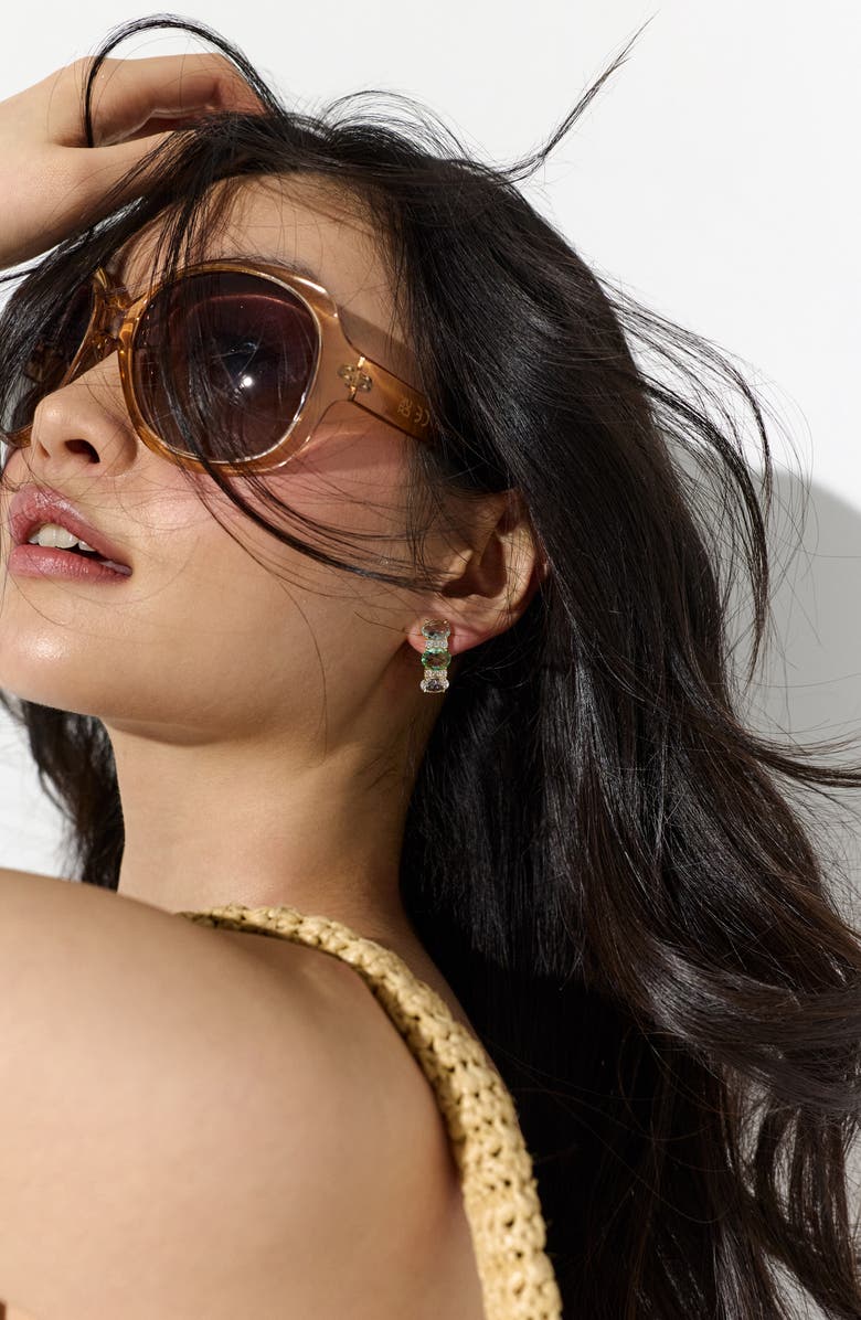 Nadri Mojito Blue J Hoop Earrings, Alternate, color, Gold