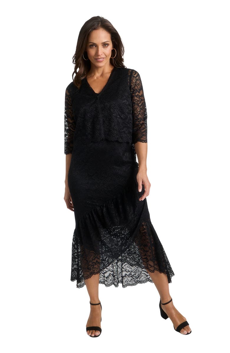Jessica London 2-Piece Lace Tulip Jacket Dress, Main, color, Black