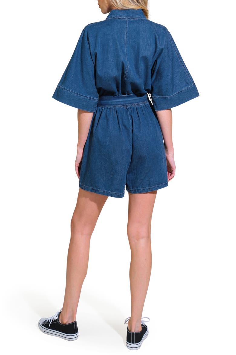 Chambray Tie Waist Romper, Alternate, color, MEDIUM INDIGO