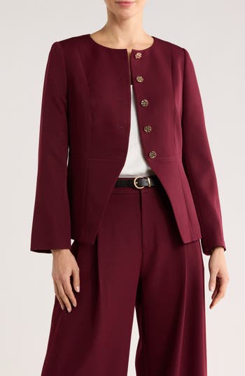 Gemma + Jane Hammered Button Cutaway Jacket In Burgundy