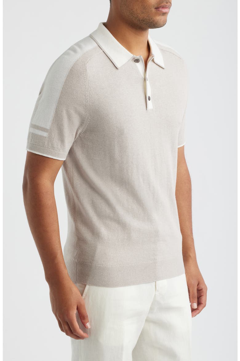 Brunswick Intarsia Stripe Wool & Cotton Polo Sweater, Alternate, color, OATMEAL/ WHITE