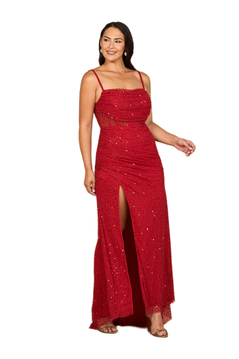 Elegant Corset Gown with Slit, Main, color, Red