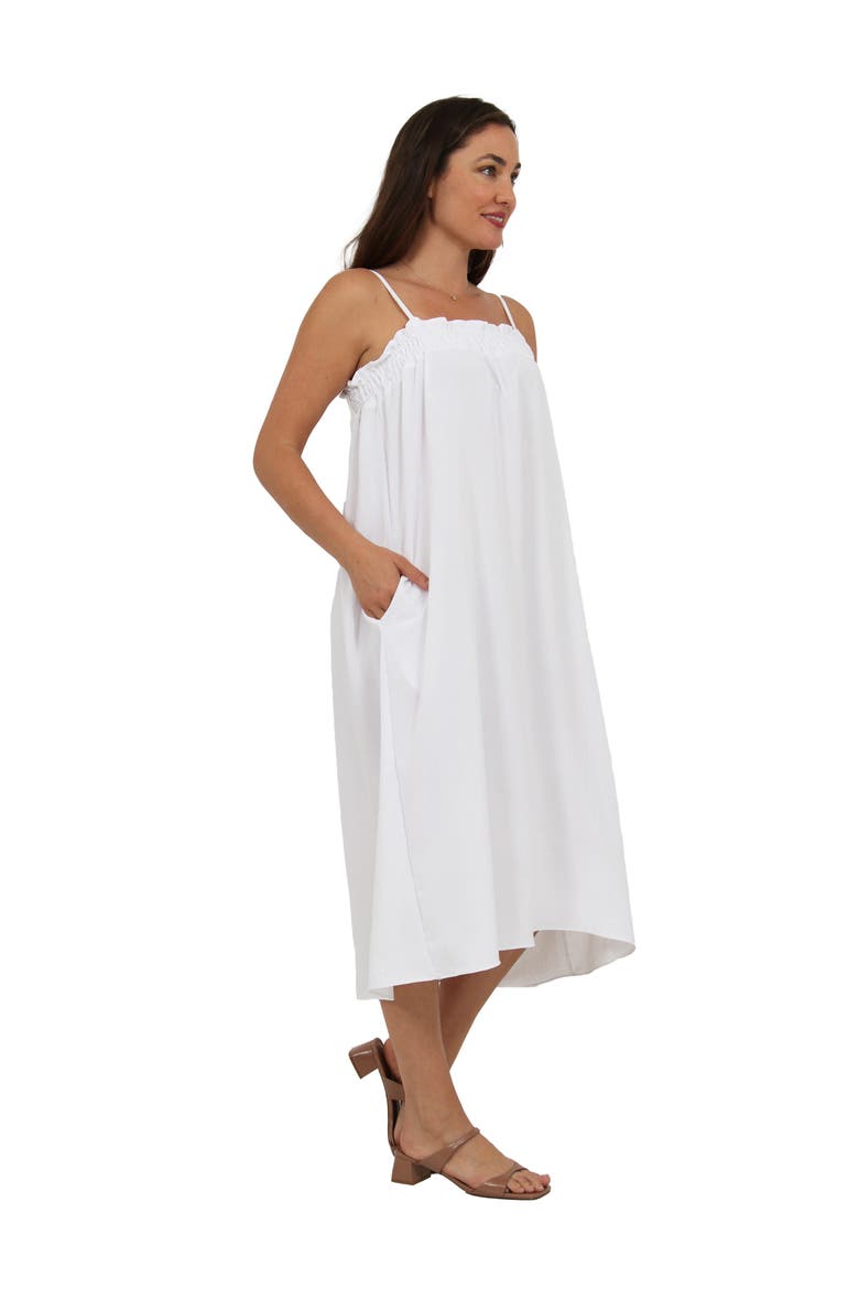 Womens Essential Spaghetti Strap Smocked Pocket A-Line Maxi Dress, Alternate, color, White