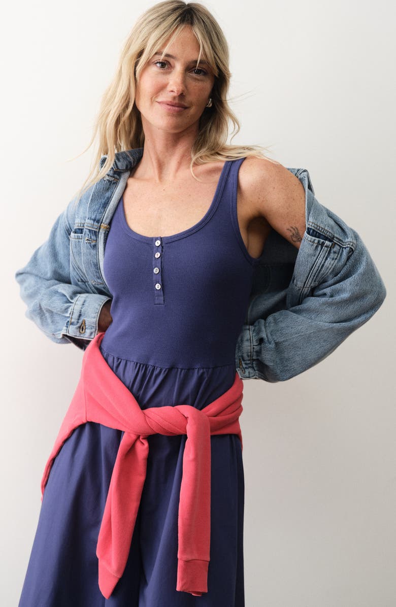 Marine Layer Lexi Rib & Poplin Sleeveless Midi Dress, Alternate, color, Navy