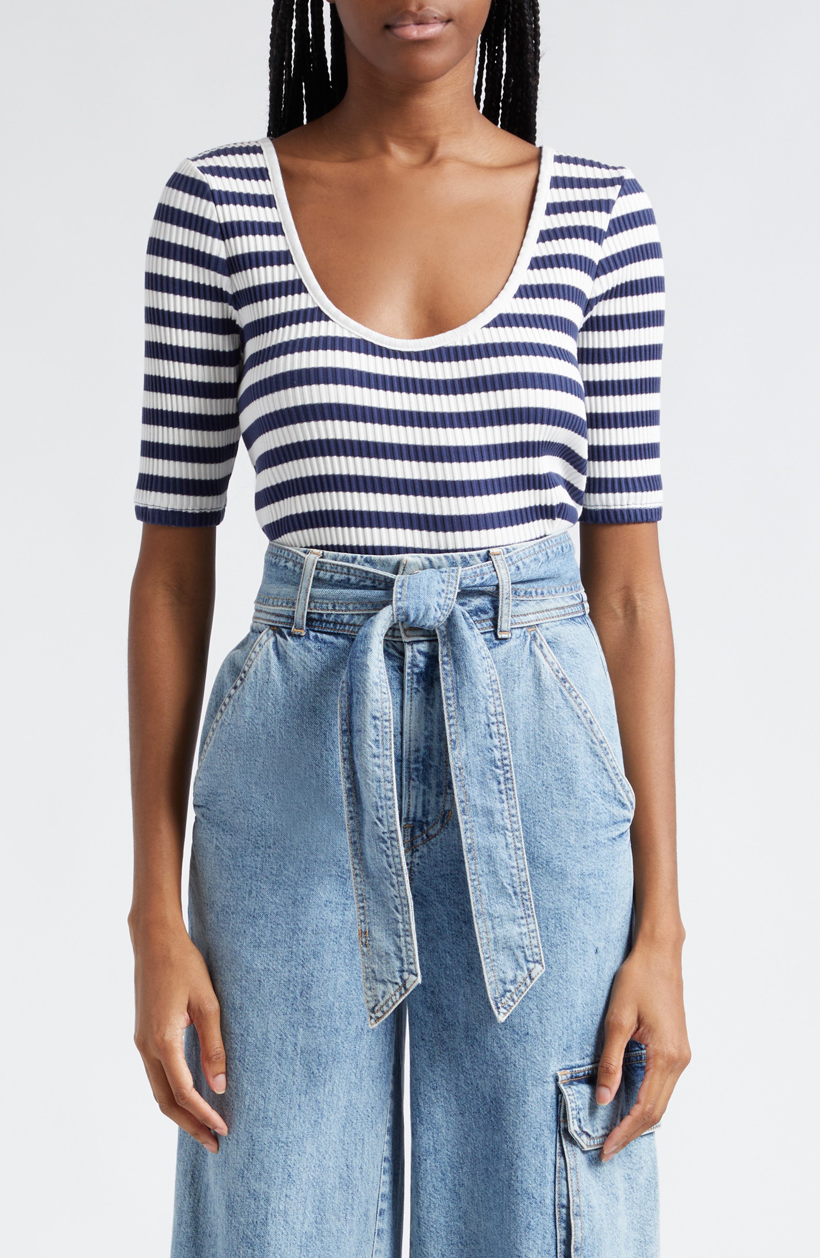 Anafi Stripe Rib Stretch Cotton Top