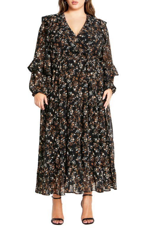 City Chic Lila Long Sleeve Maxi Dress in Fall Floral 