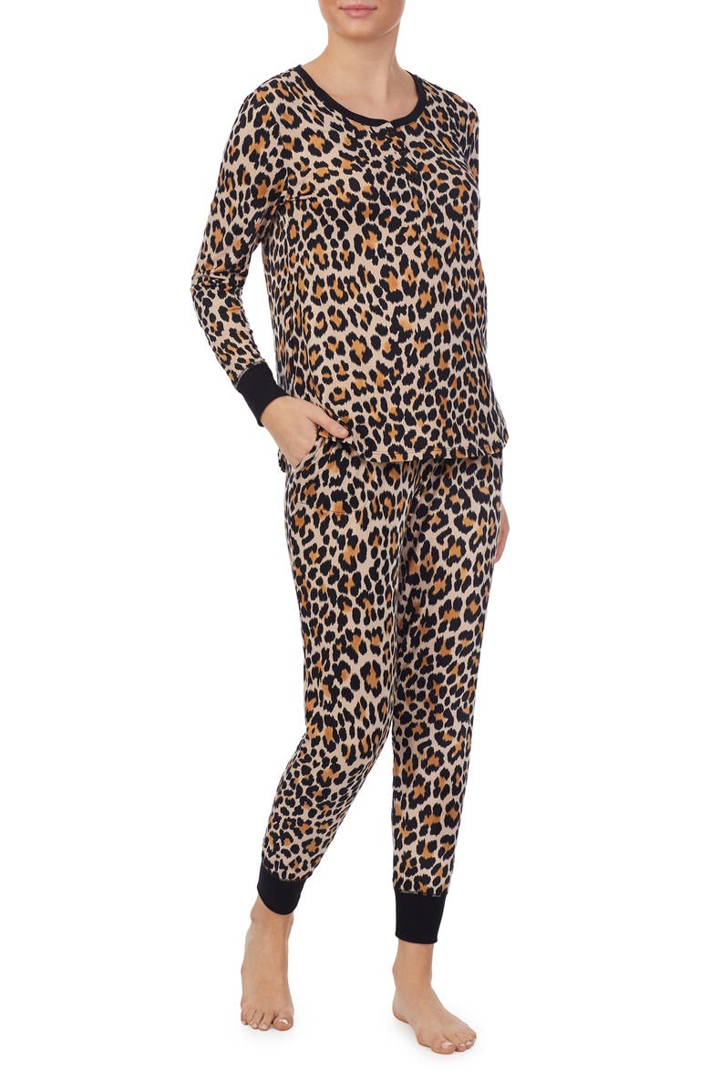 Kate Spade New York print henley long pajamas, Alternate, color,
