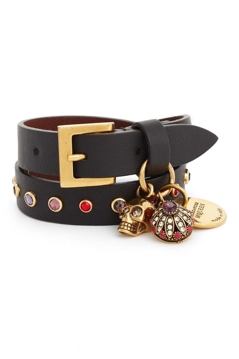 Alexander McQueen Charm Wrap Bracelet, Main, color, BLACK