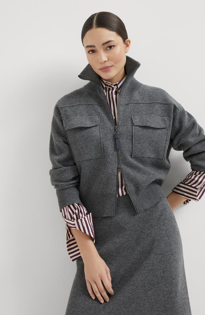 Brunello Cucinelli Double-knit cardigan, Alternate, color, Lead