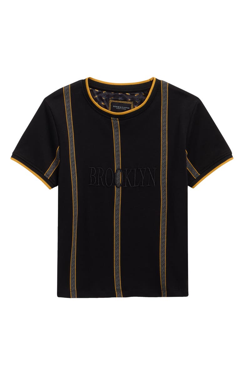 DENIM AND FLOWER Kids' Tipped Stripe Cotton T-Shirt, Main, color, Black