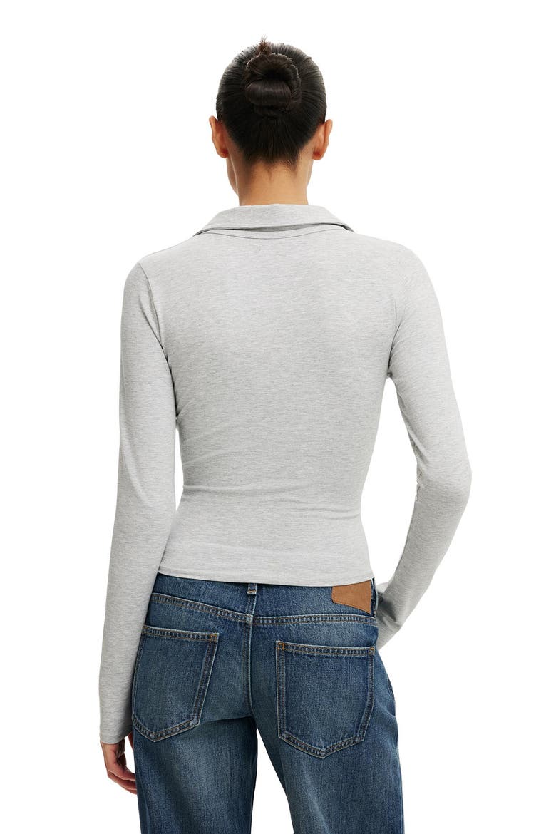Women's Henley Long Sleeve Polo, Alternate, color, Grey Marle