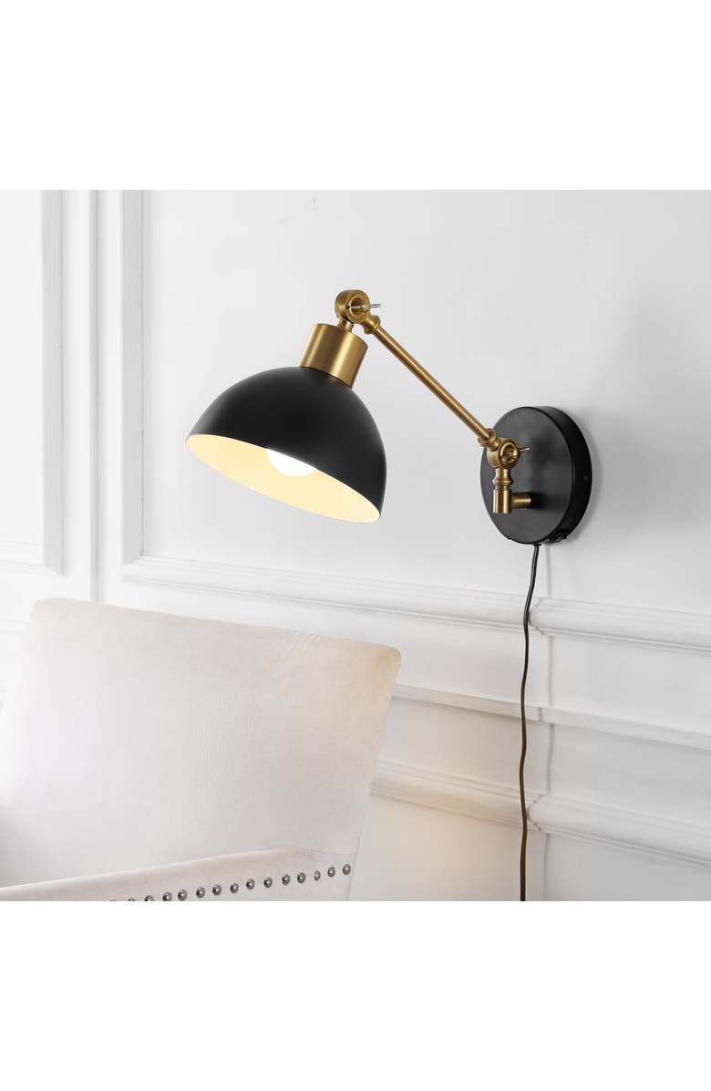 JONATHAN Y Lisa Swing Arm 1-Light Modern Midcentury Iron USB Charging Port LED Sconce, Alternate, color, Black