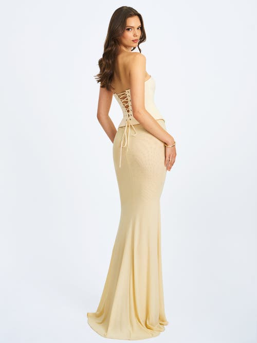 Miss Circle Adelina Peplum Mermaid Gown With Lace-up Back In Yellow