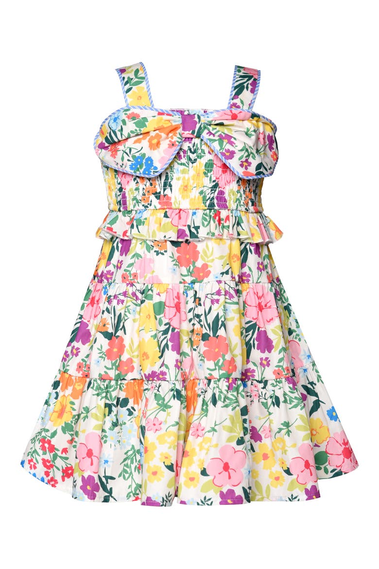 Kids' Bow Print Tiered Dress, Main, color, IVORY