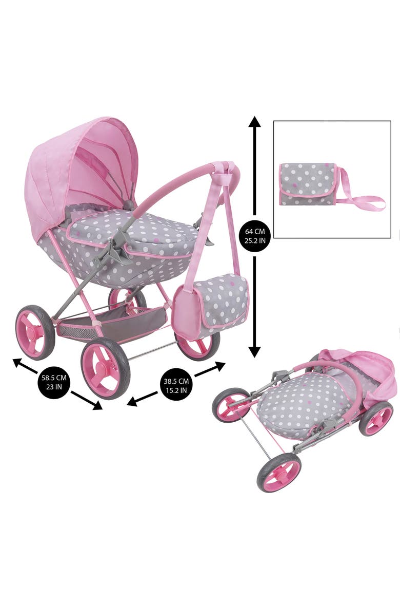 Cotton Candy Pink Doll Deluxe Pram, 18'', Alternate, color, Multicolored