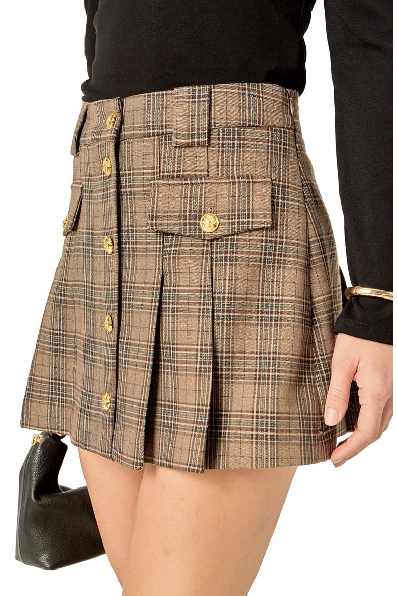 Pleated Check Miniskort, Alternate, color, BROWN MULTI