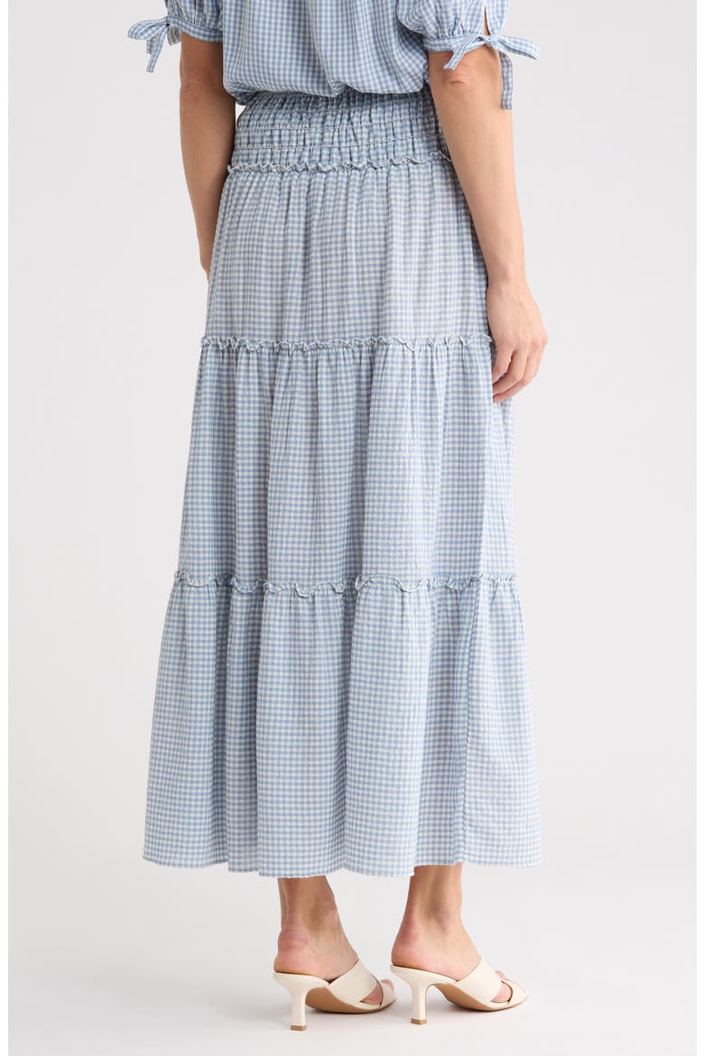 Gingham Tiered Skirt, Alternate, color, LIGHT BLUE/ CREAM