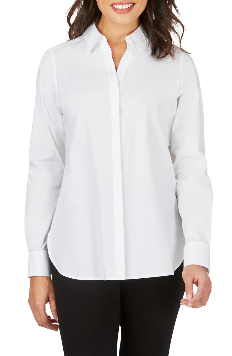 Foxcroft Kylie Non-Iron Cotton Button-Up Shirt, Main, color, White