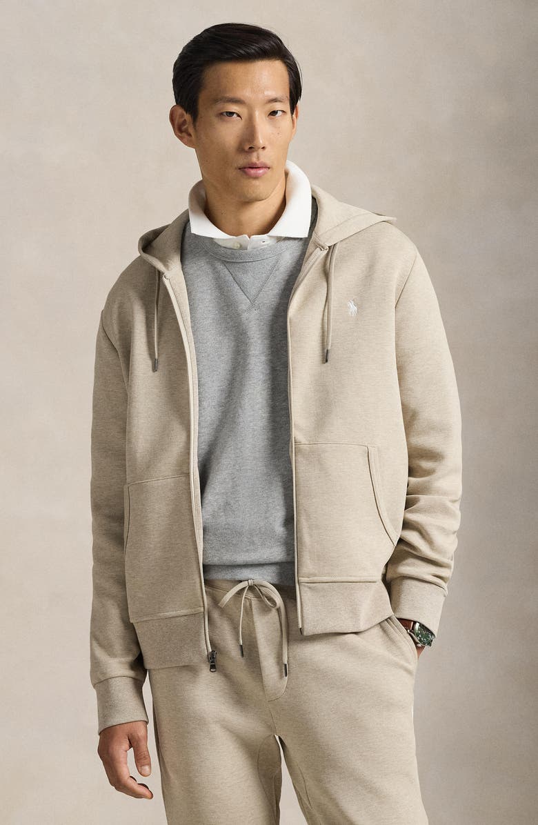 Polo Ralph Lauren Double Knit Zip Hoodie, Alternate, color, Tuscan Beige Heather