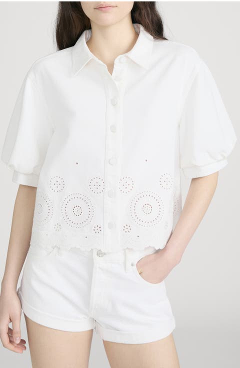 The Eyelet Billow Sleeve Button-Up Shirt
