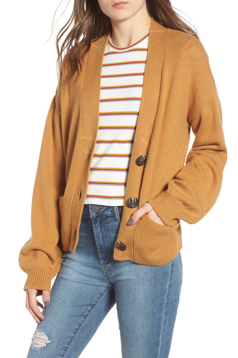 Shrunken Boyfriend Cardigan, Main, color, BROWN CATTAIL