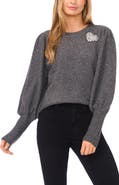 CeCe Faux Pearl Heart Embellished Crewneck Sweater