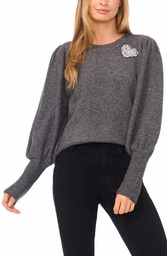 CeCe Faux Pearl Heart Embellished Crewneck Sweater