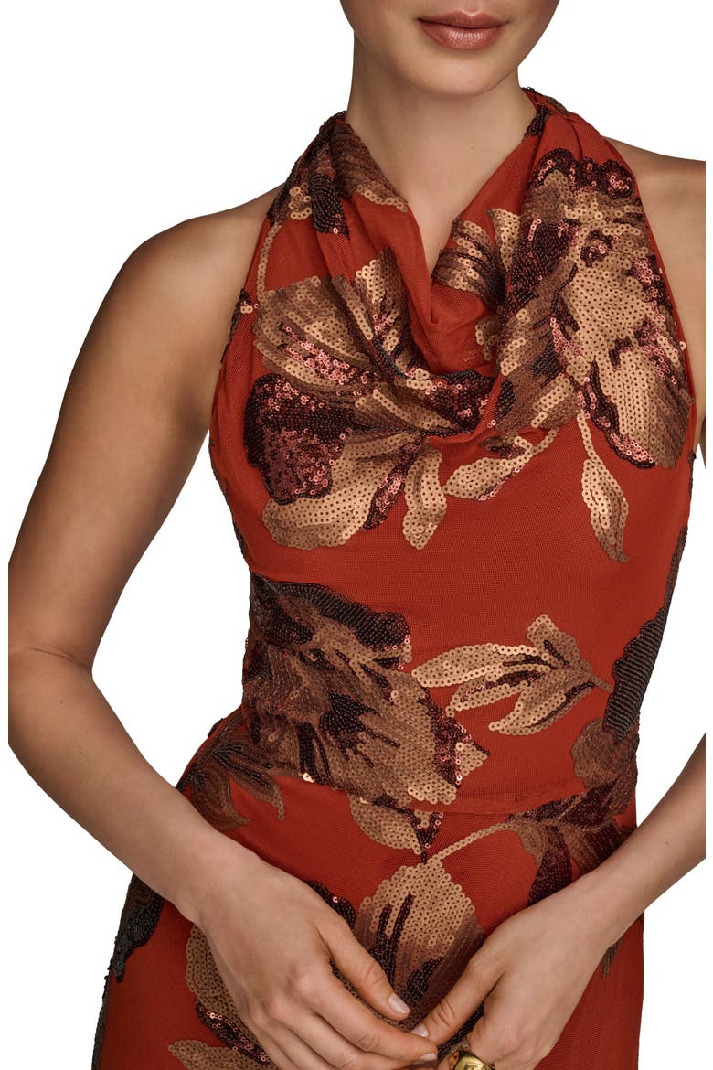 Sequin Floral Body-Con Gown, Alternate, color, CINNAMON/ COPPER