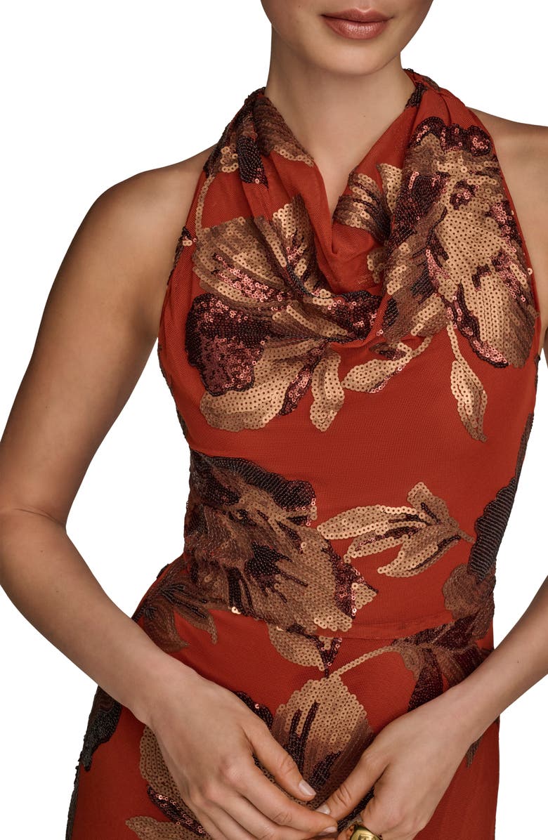 Donna Karan New York Sequin Floral Body-Con Gown, Alternate, color, Cinnamon/ Copper