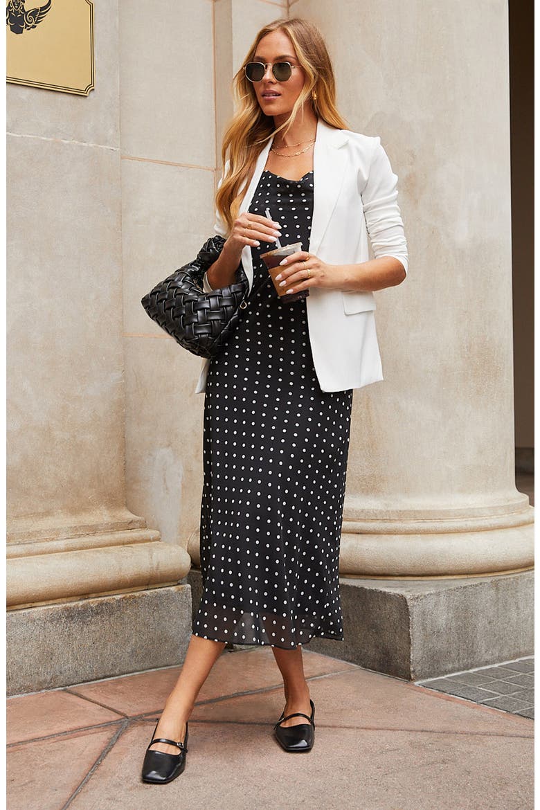 Ainsley Polka Dot Midi Slipdress, Alternate, color, BLACK